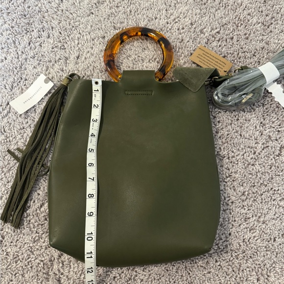 Anthropologie Green Tote with Tortoise Ring Handle - Picture 4 of 4
